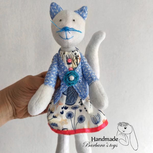 Little Blue Cat Textile Toy handmade doll. Текстильная игрушка ручная работа