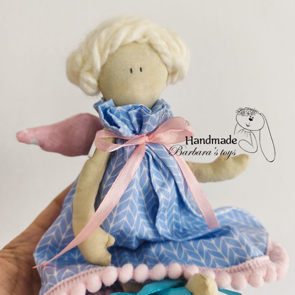Tiny Angel Textile Doll handmade fabric doll with pastel wings. Тильда хендмейд