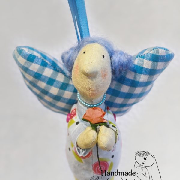 Soft cotton angel toy for children with blue wings